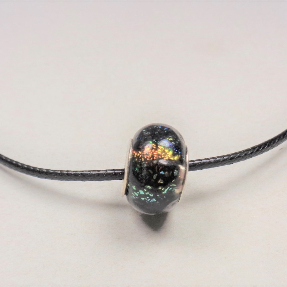 SURFERS BLACK MYSTIC RAINBOW BEAD BK CORD NECKLACE - Picture 3 of 6